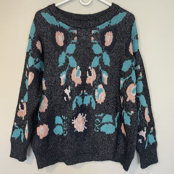 Zara Sweaters - Zara Knit Floral Metallic‎ Oversized Sweater Women's Size S Shimmer Jacquard